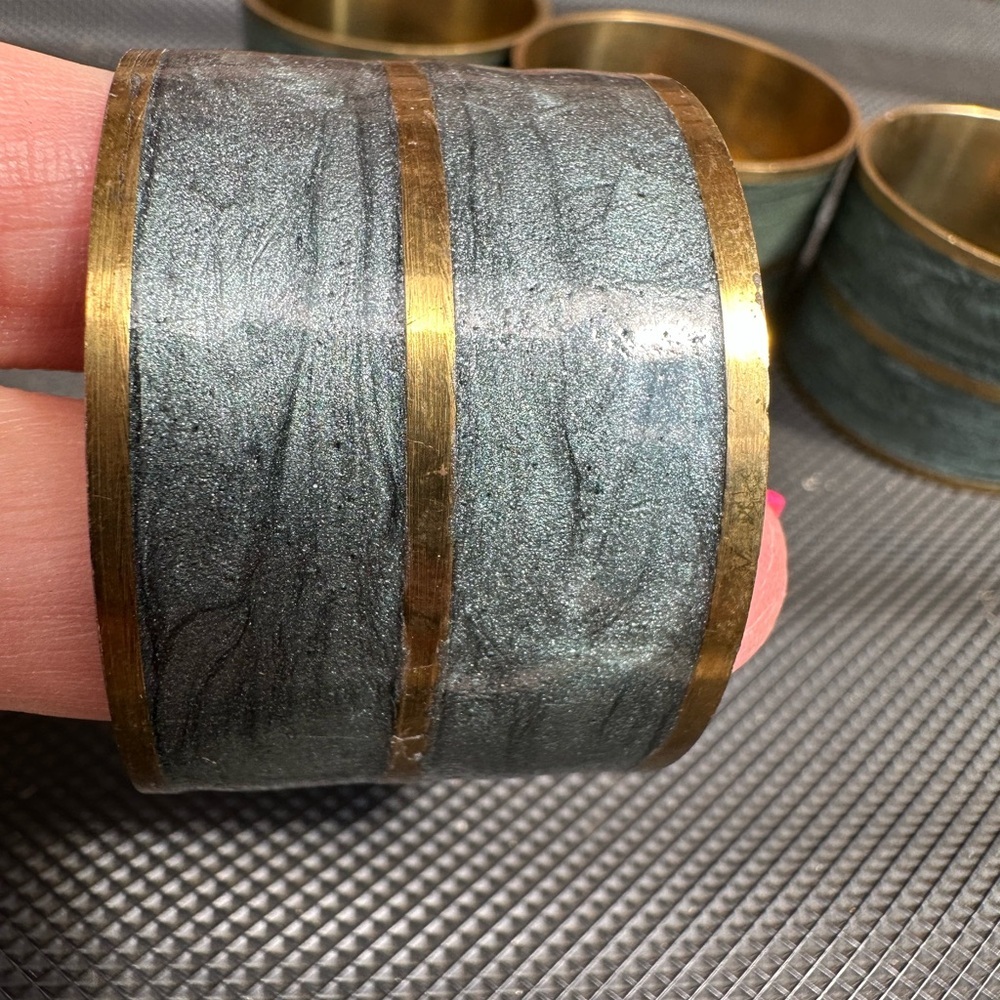 Set Of 6 Forest Green Cloth Paper Napkin Rings MCM Table Decor Made In India - Picture 3 of 5